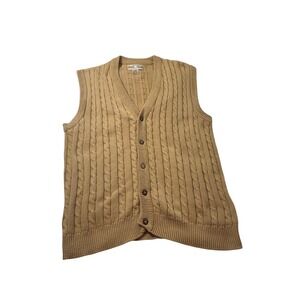 Hunt Club Golf Mens Tan Cable Knit button front cardigan Vest Large Cotton